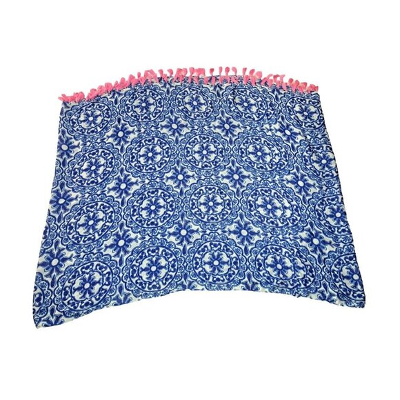 LILLY PULITZER Resort Infinity Loop Scarf Swizzle Taverna Tile Print Pink Tassel - Picture 3 of 4